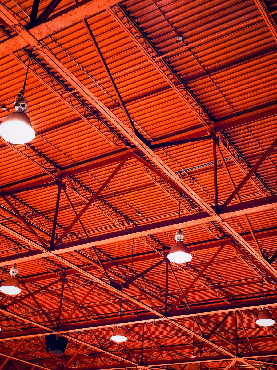 red lighted pendant lamps roof